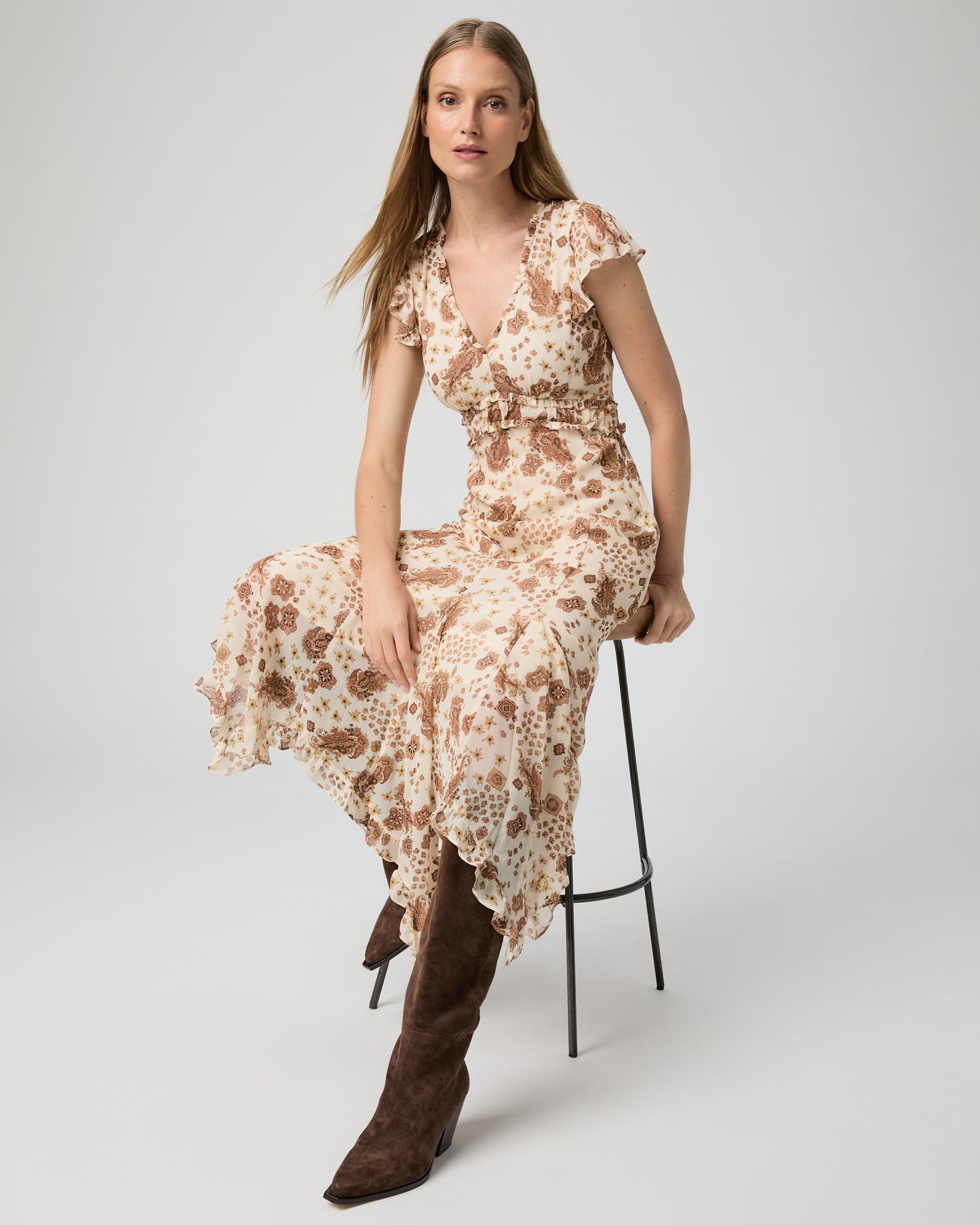 Eleonora Dress - Ecru Multi Silk 00