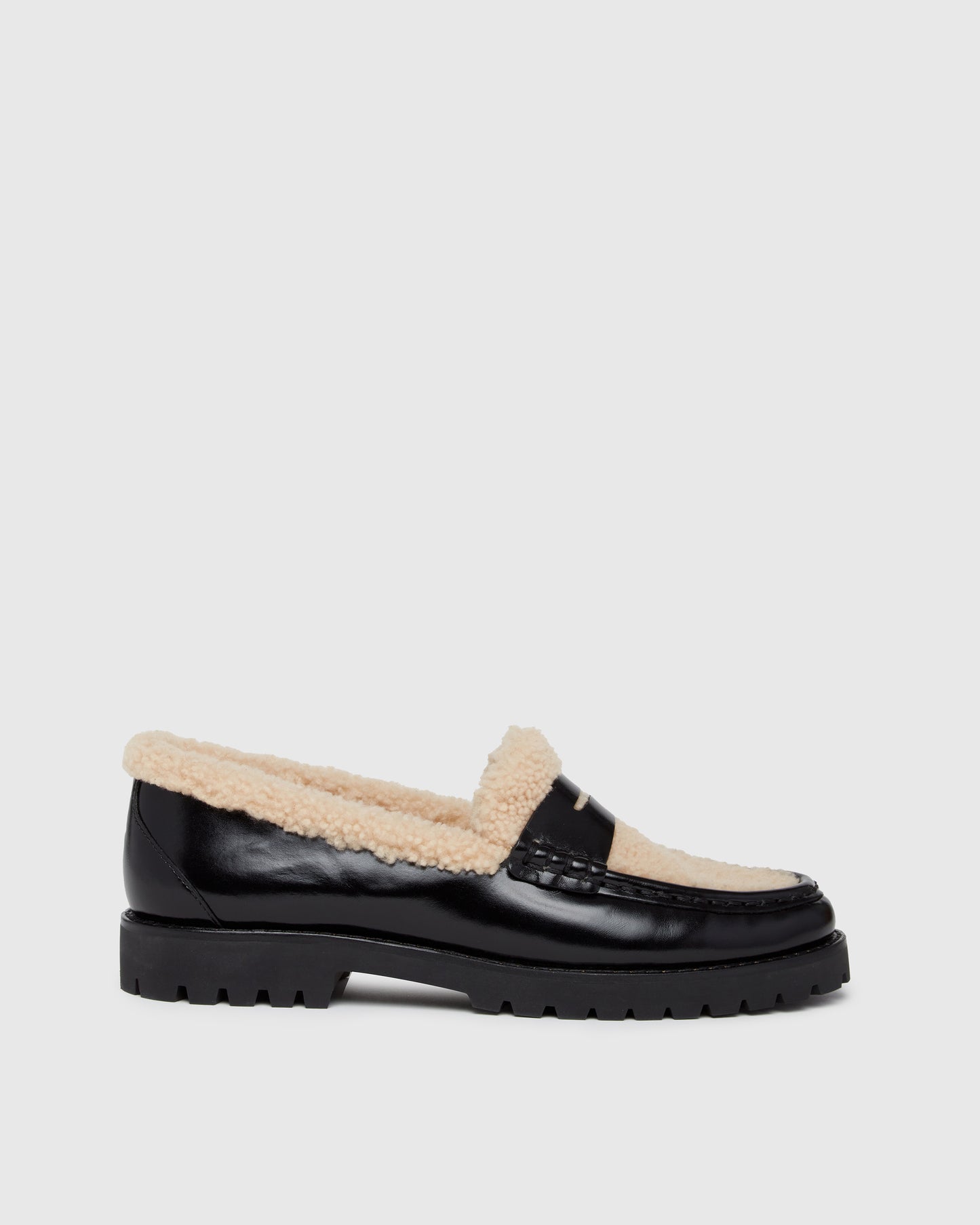 Ellis Shearling Loafer - Black Leather