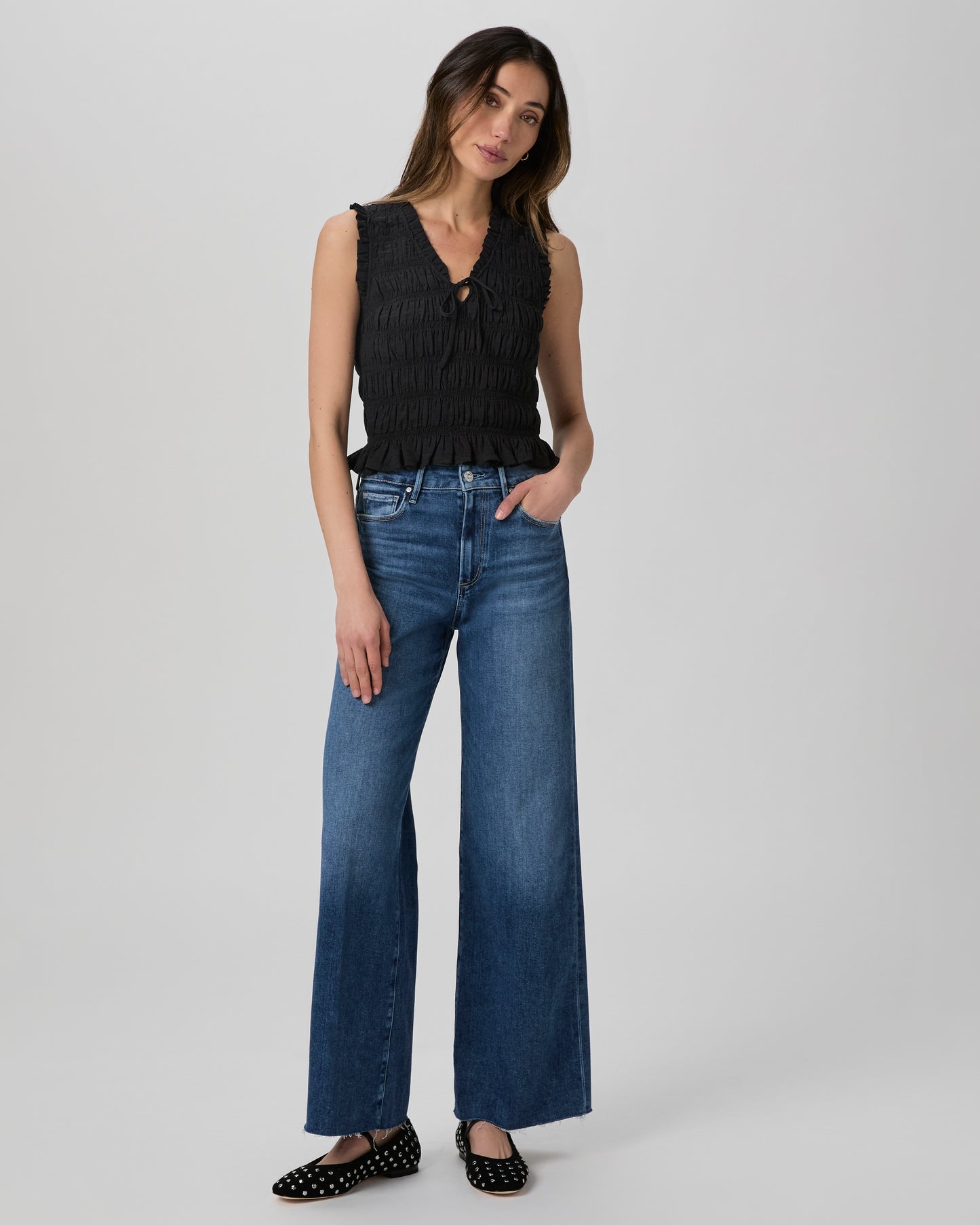 Joya Studded Flat - Black Leather