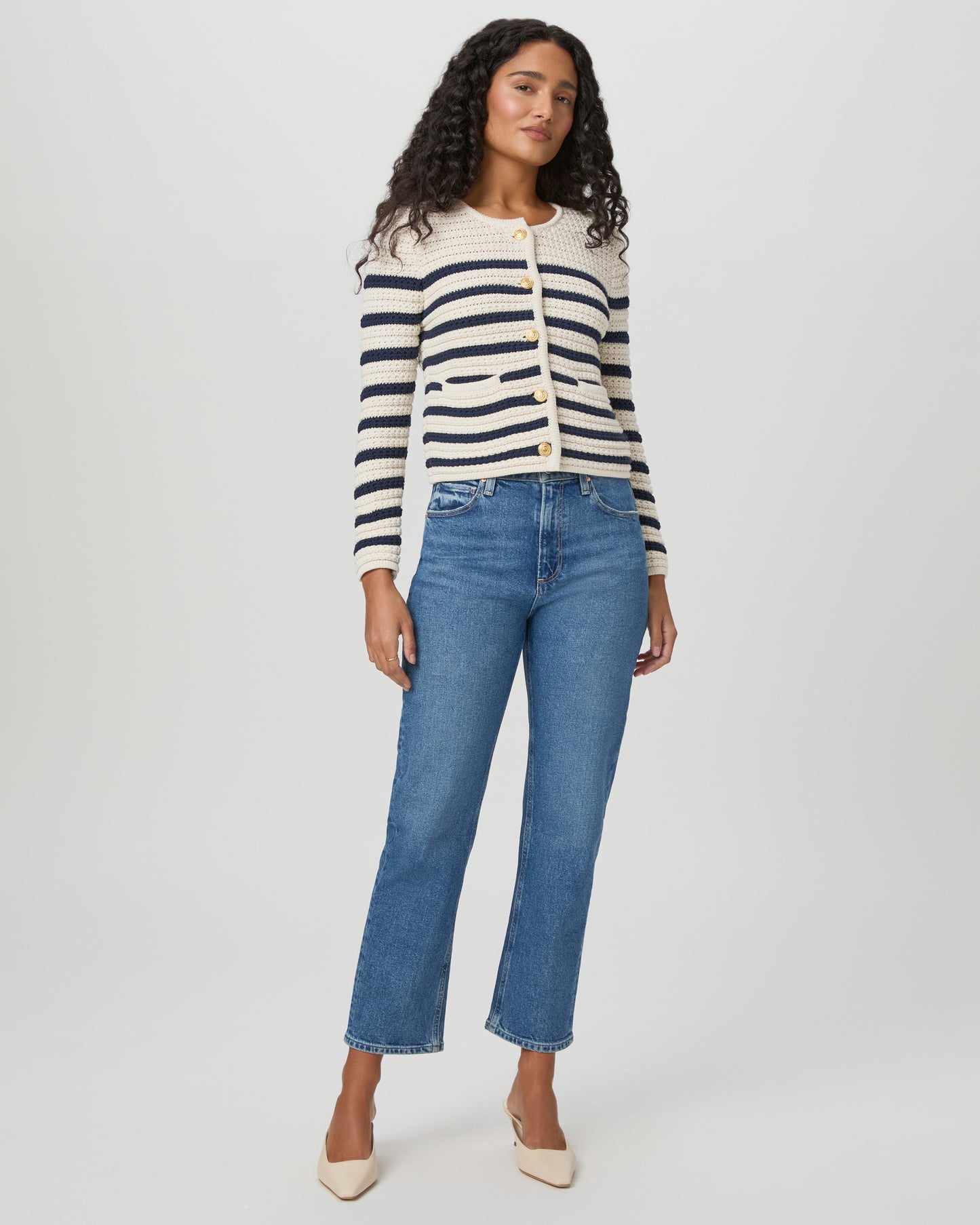 Oberon Cardigan - Ivory/Dark Ink Blue XXS