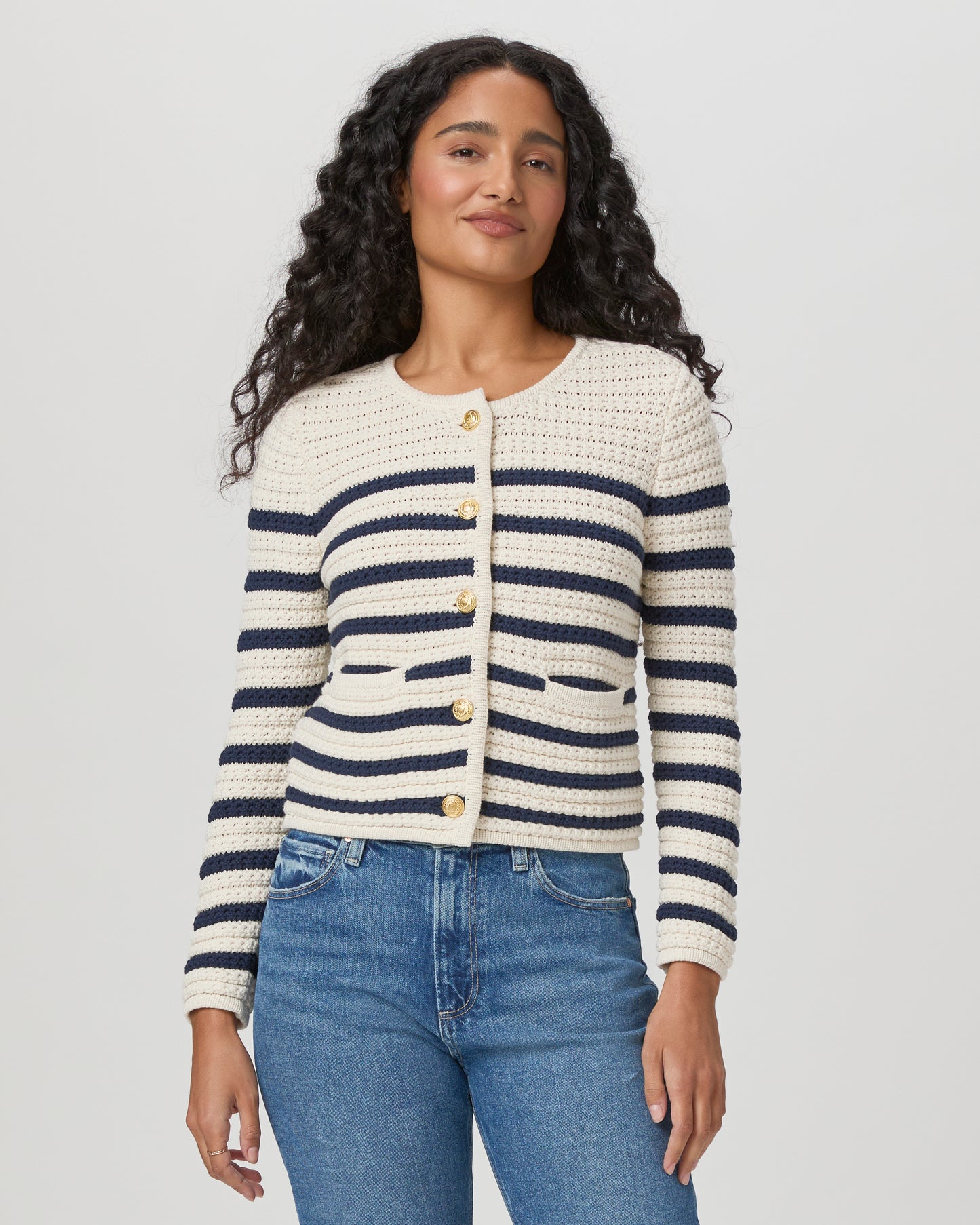 Oberon Cardigan - Ivory/Dark Ink Blue XXS