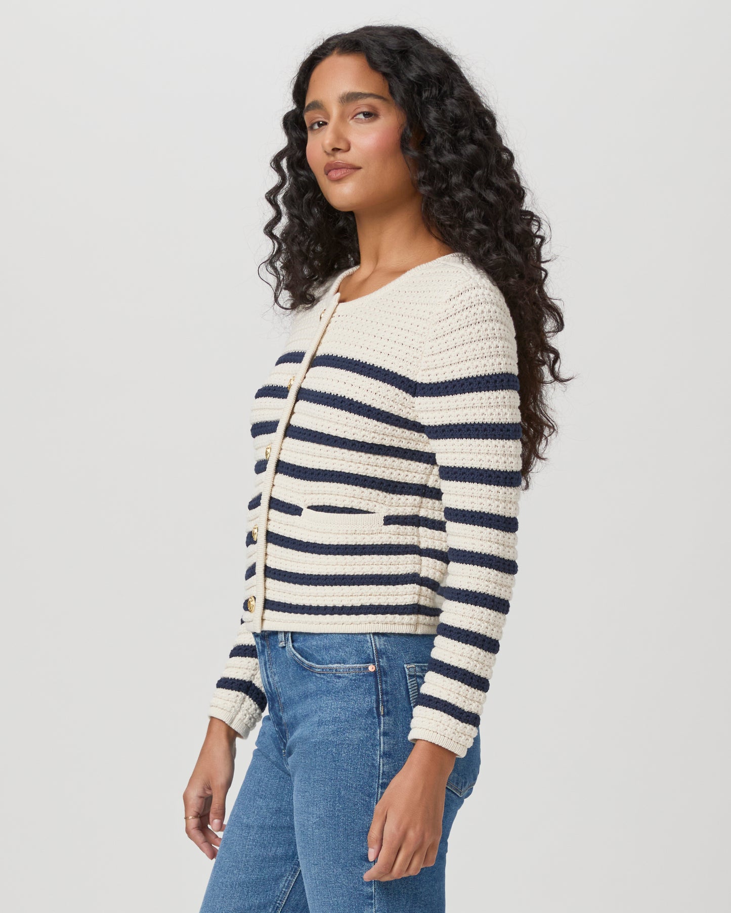 Oberon Cardigan - Ivory/Dark Ink Blue XXS