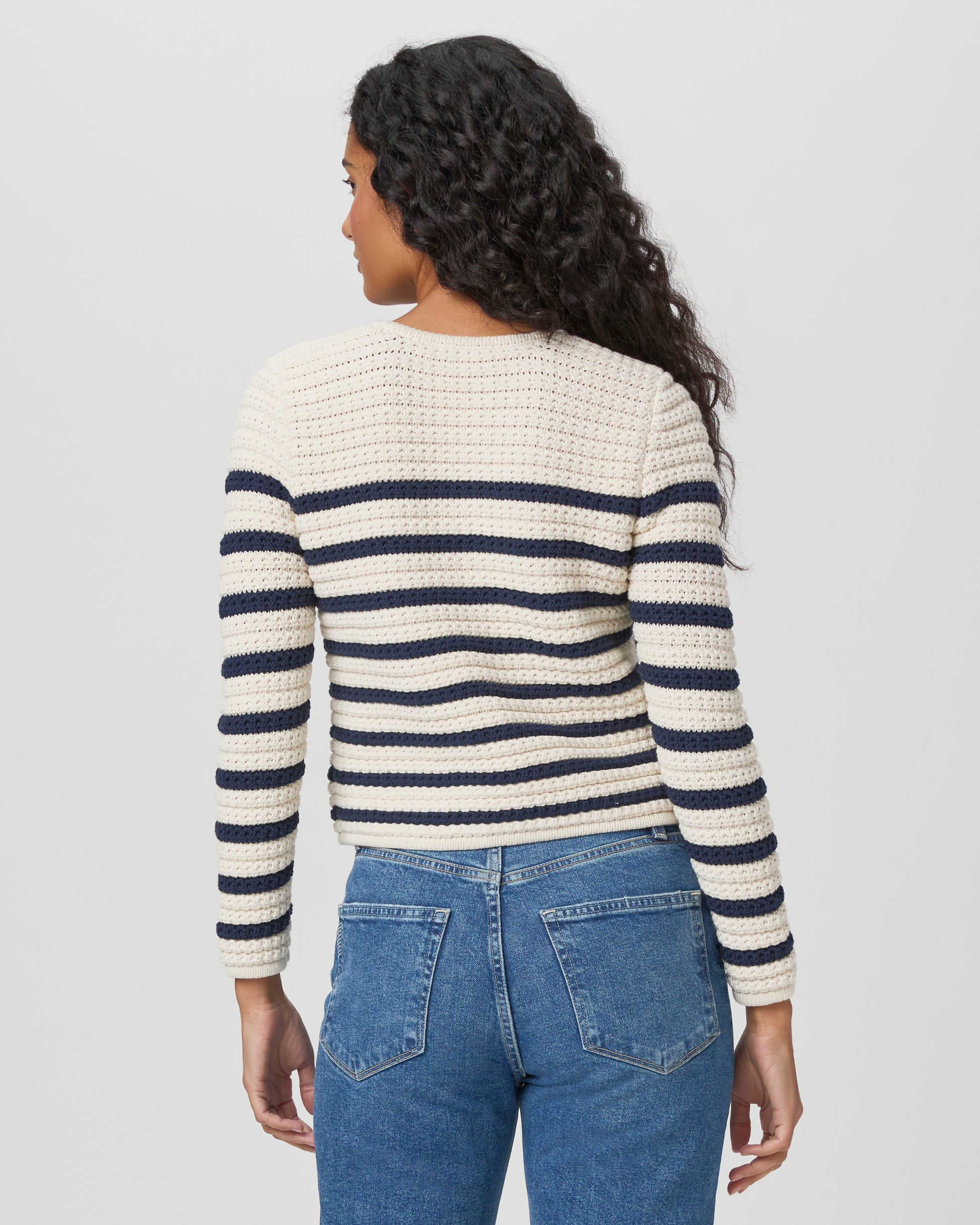 Oberon Cardigan - Ivory/Dark Ink Blue XXS