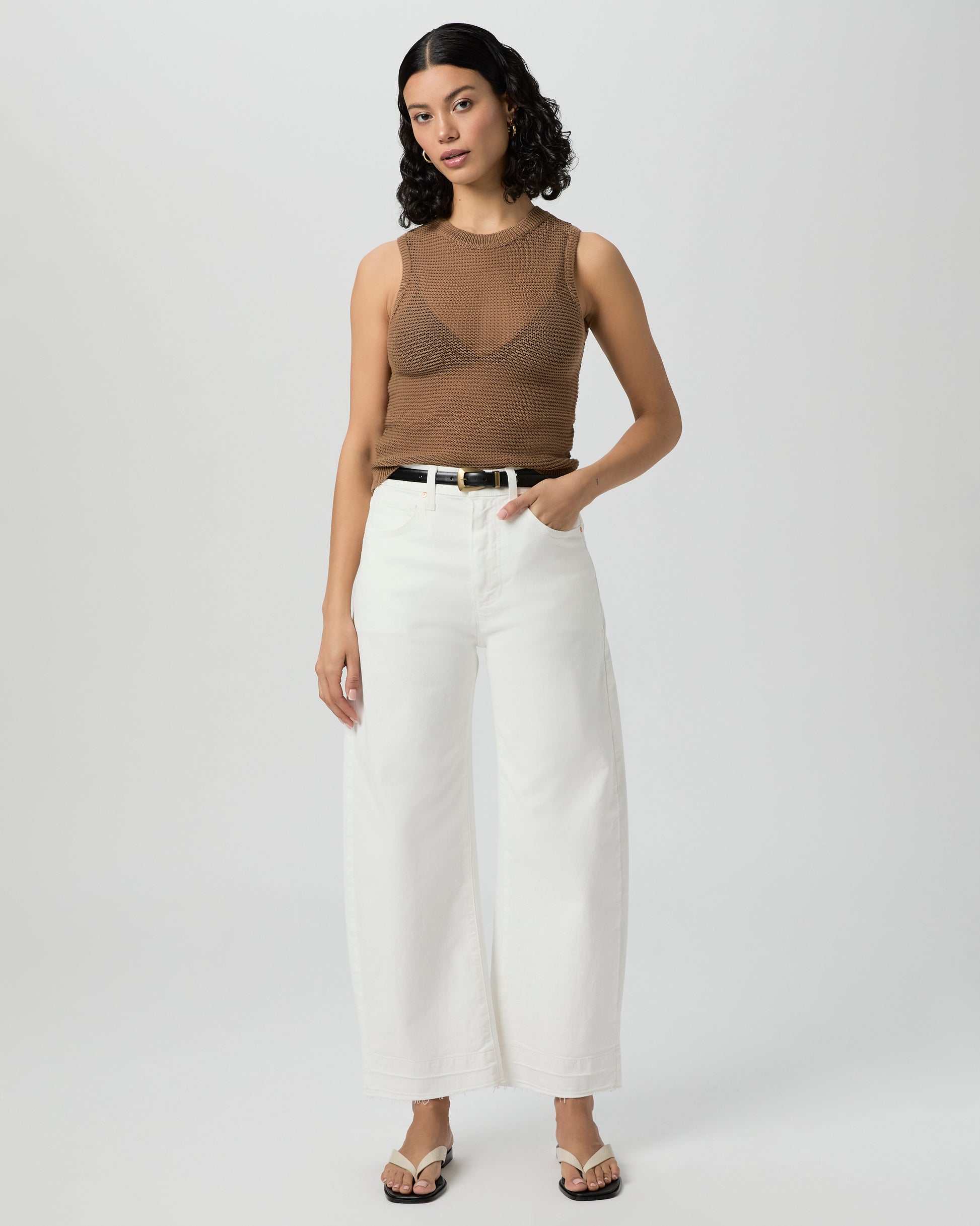 Arellia Ankle Barrel Leg Jean - Tonal Ecru 23
