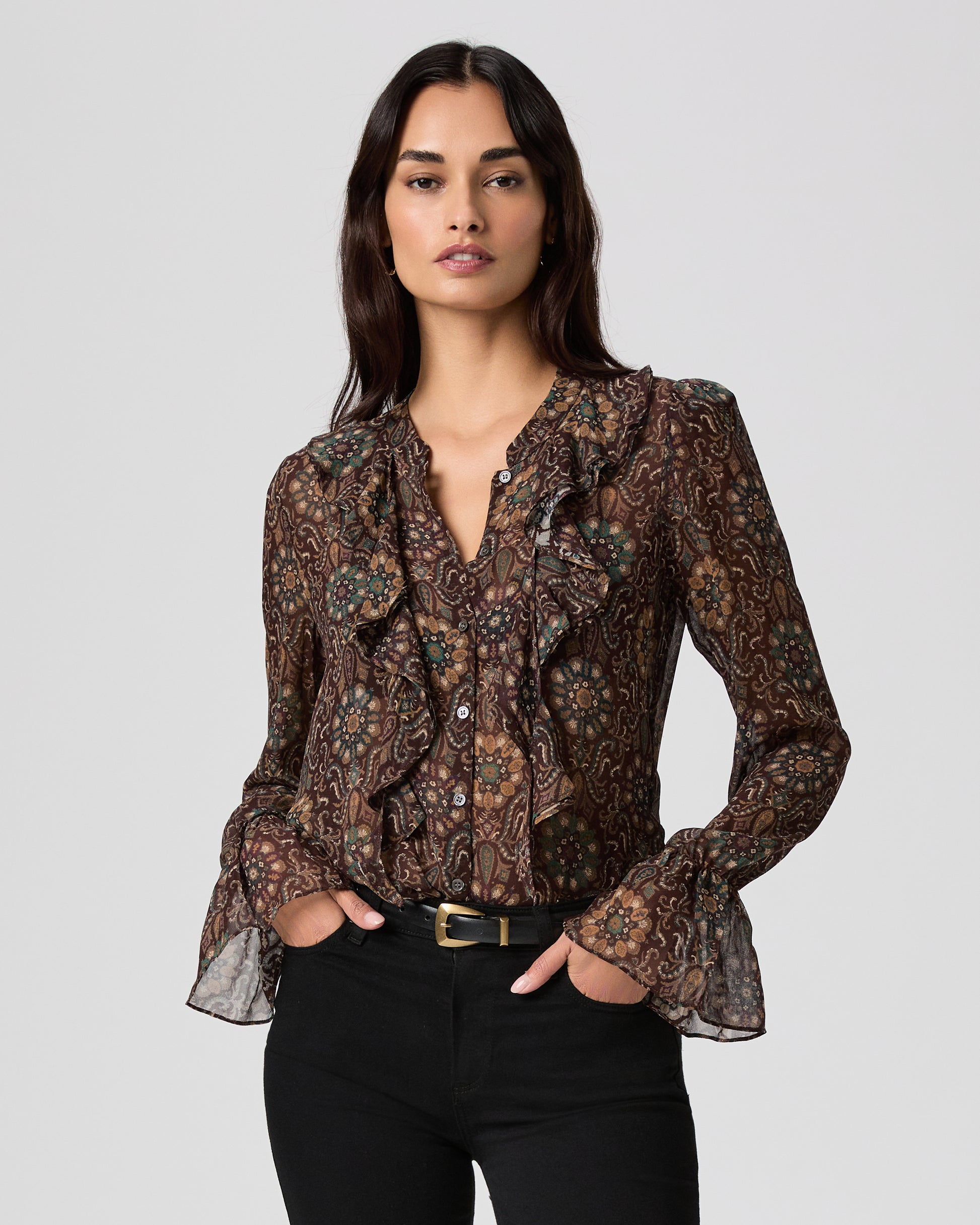 Claude Blouse - Dark Chocolate Multi Silk XXS