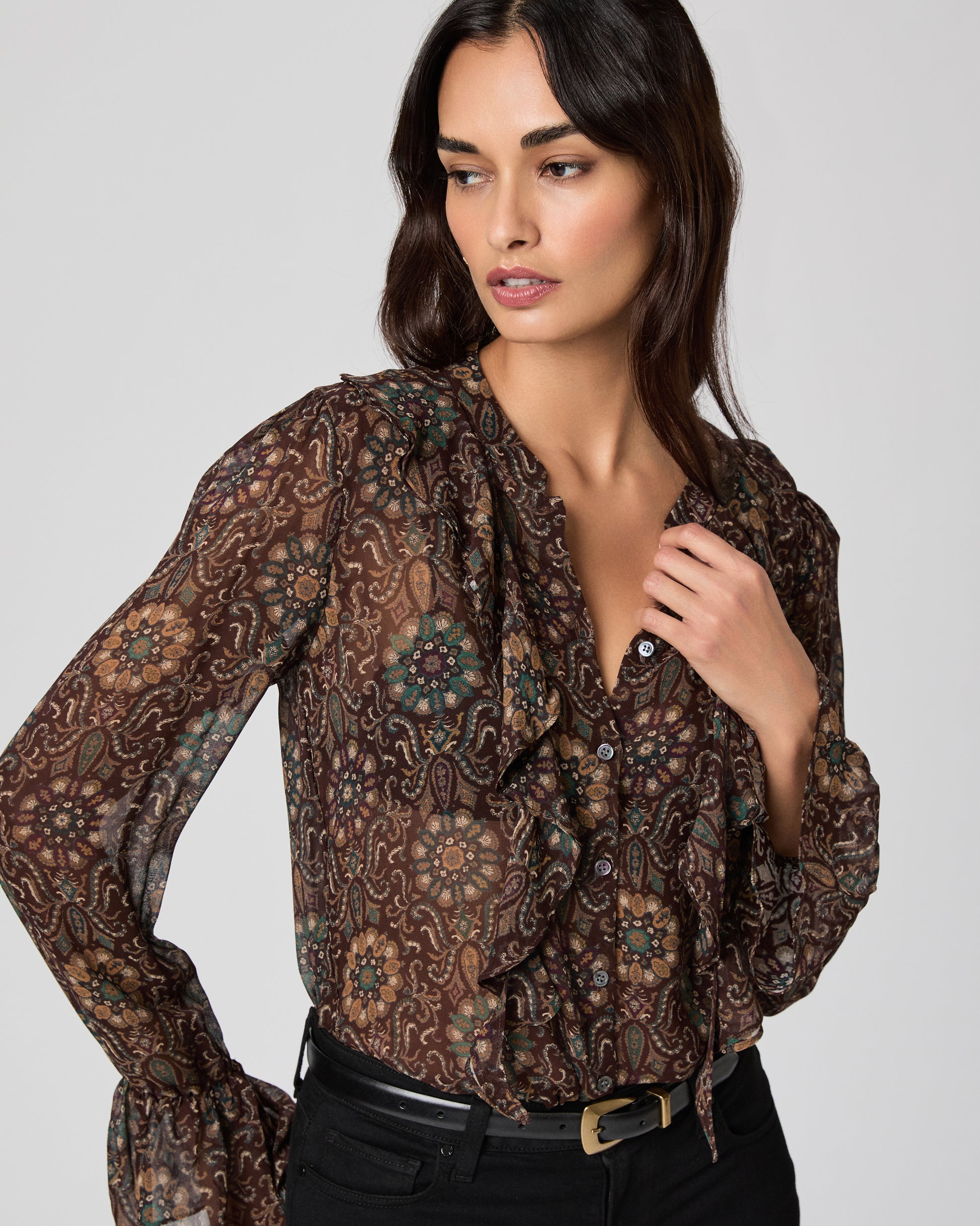 Claude Blouse - Dark Chocolate Multi Silk XXS
