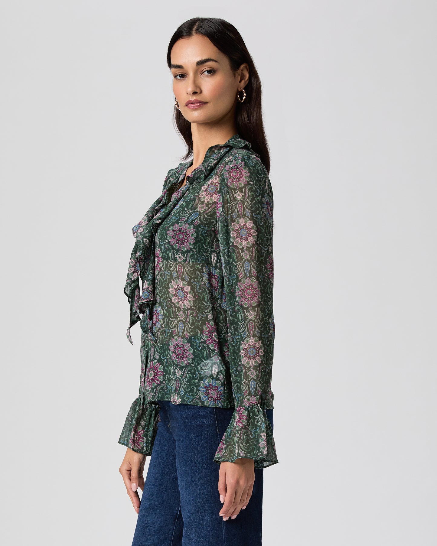 Claude Blouse - Deep Emerald Multi Silk XXS