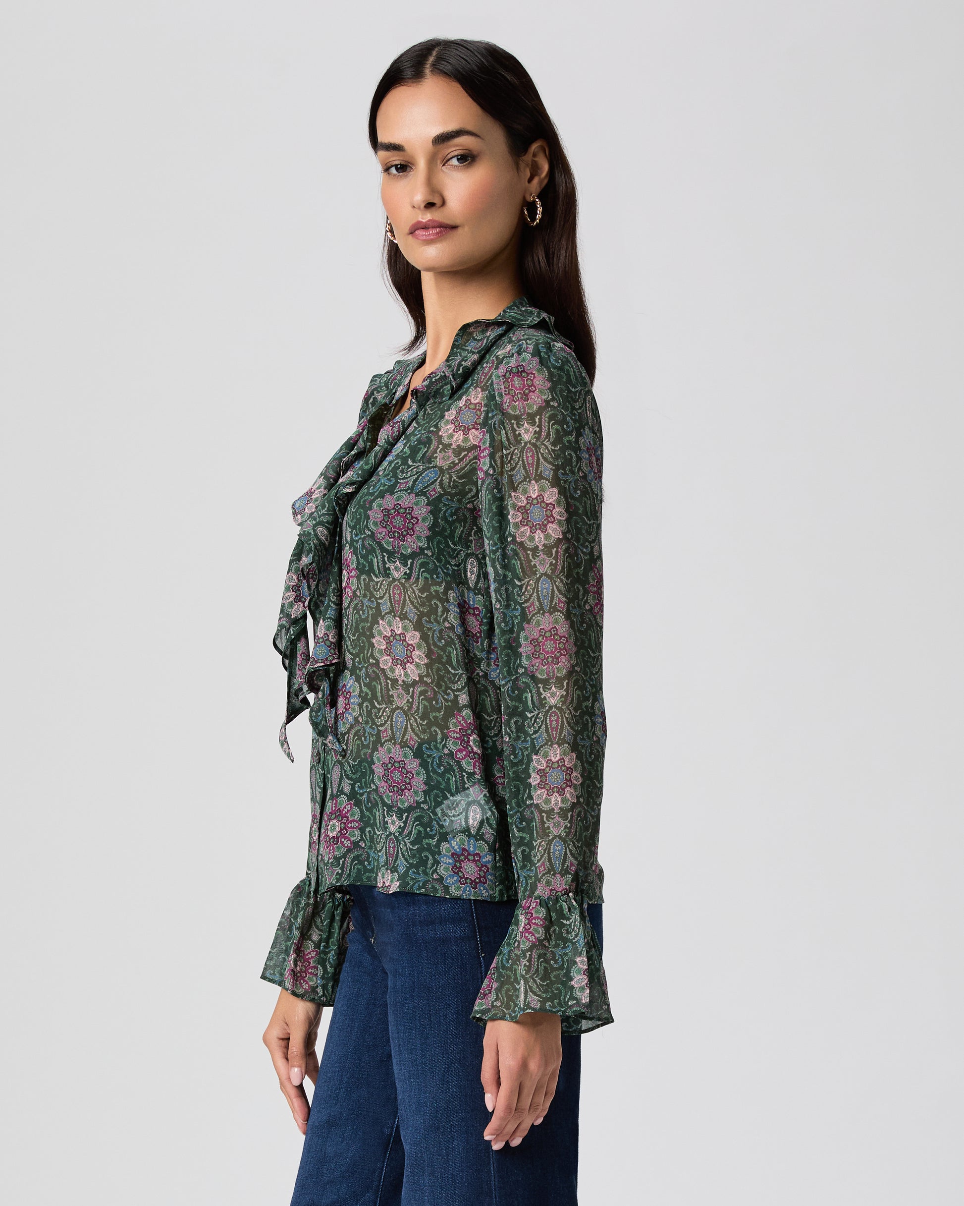 Claude Blouse - Deep Emerald Multi Silk XXS