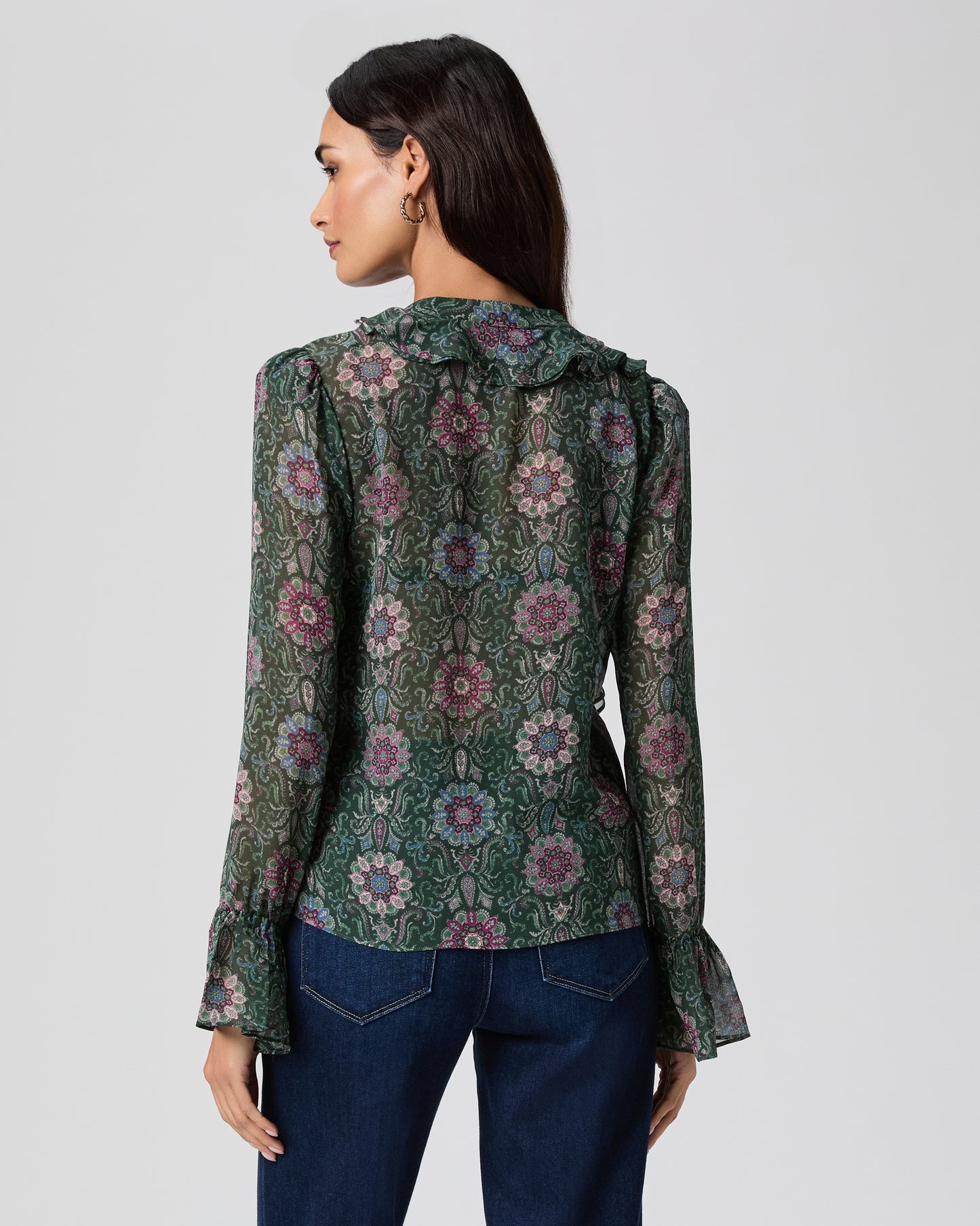 Claude Blouse - Deep Emerald Multi Silk XXS
