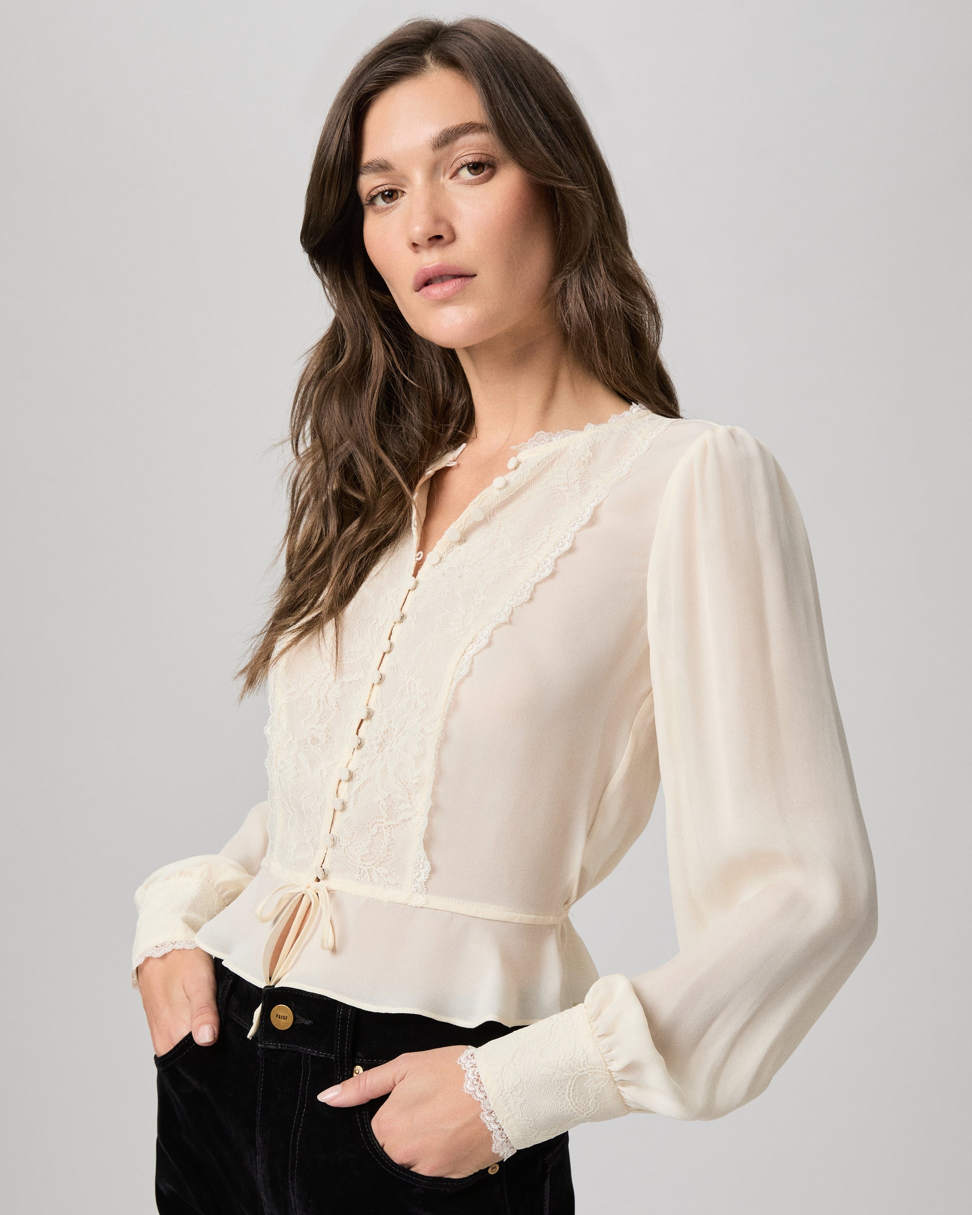 Britt Blouse - Antique White Silk XXS