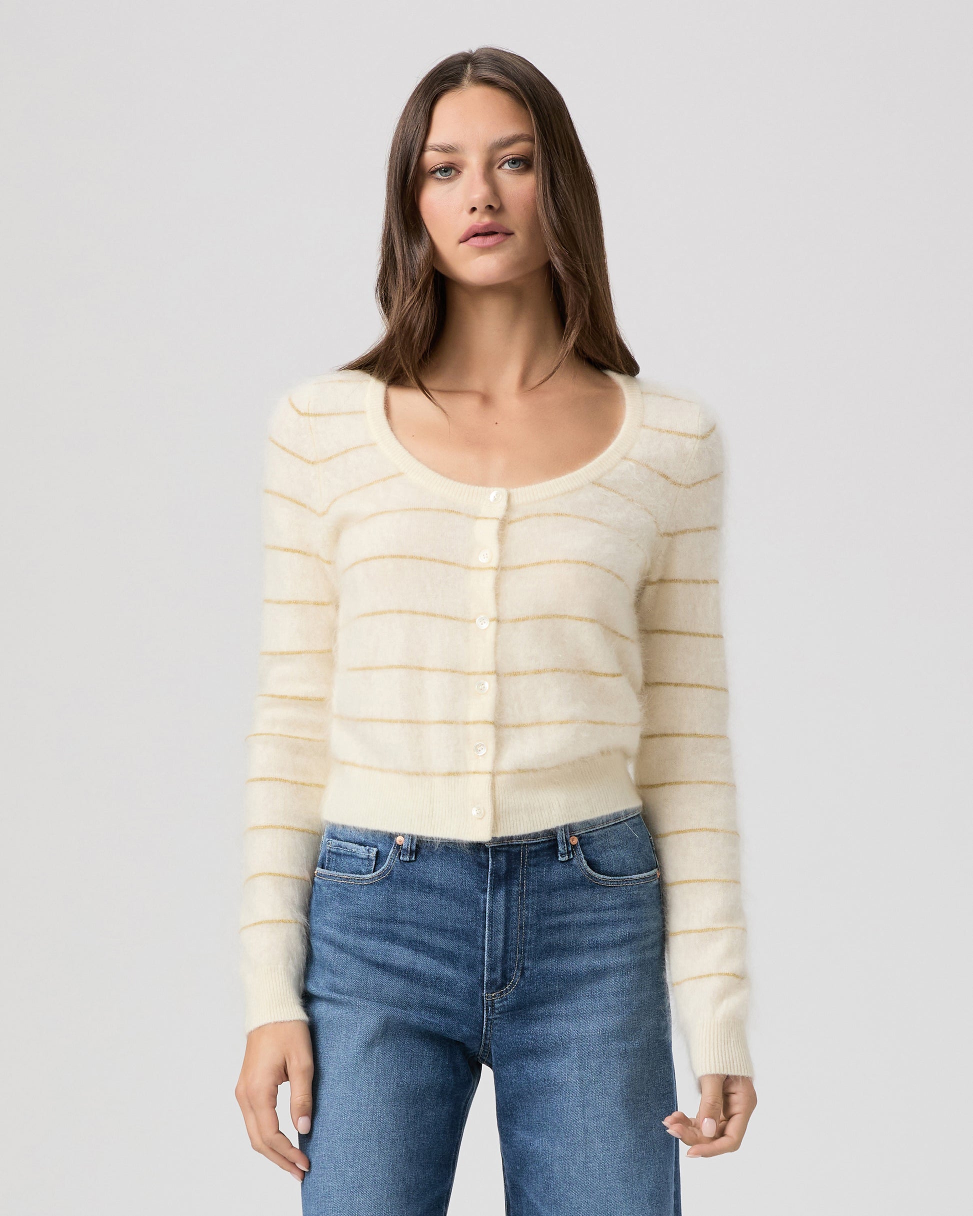 Fortuna Cardigan - Antique White/Gold Cashmere XXS