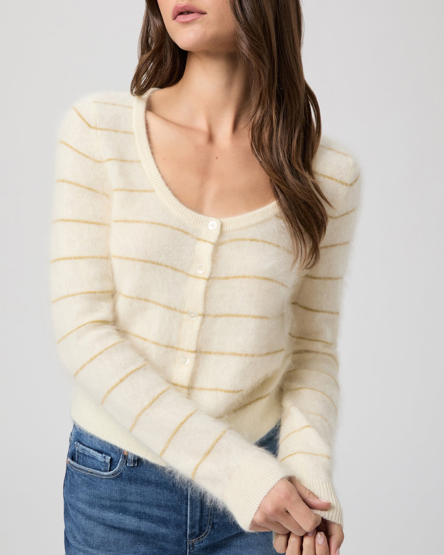 Fortuna Cardigan - Antique White/Gold Cashmere XXS