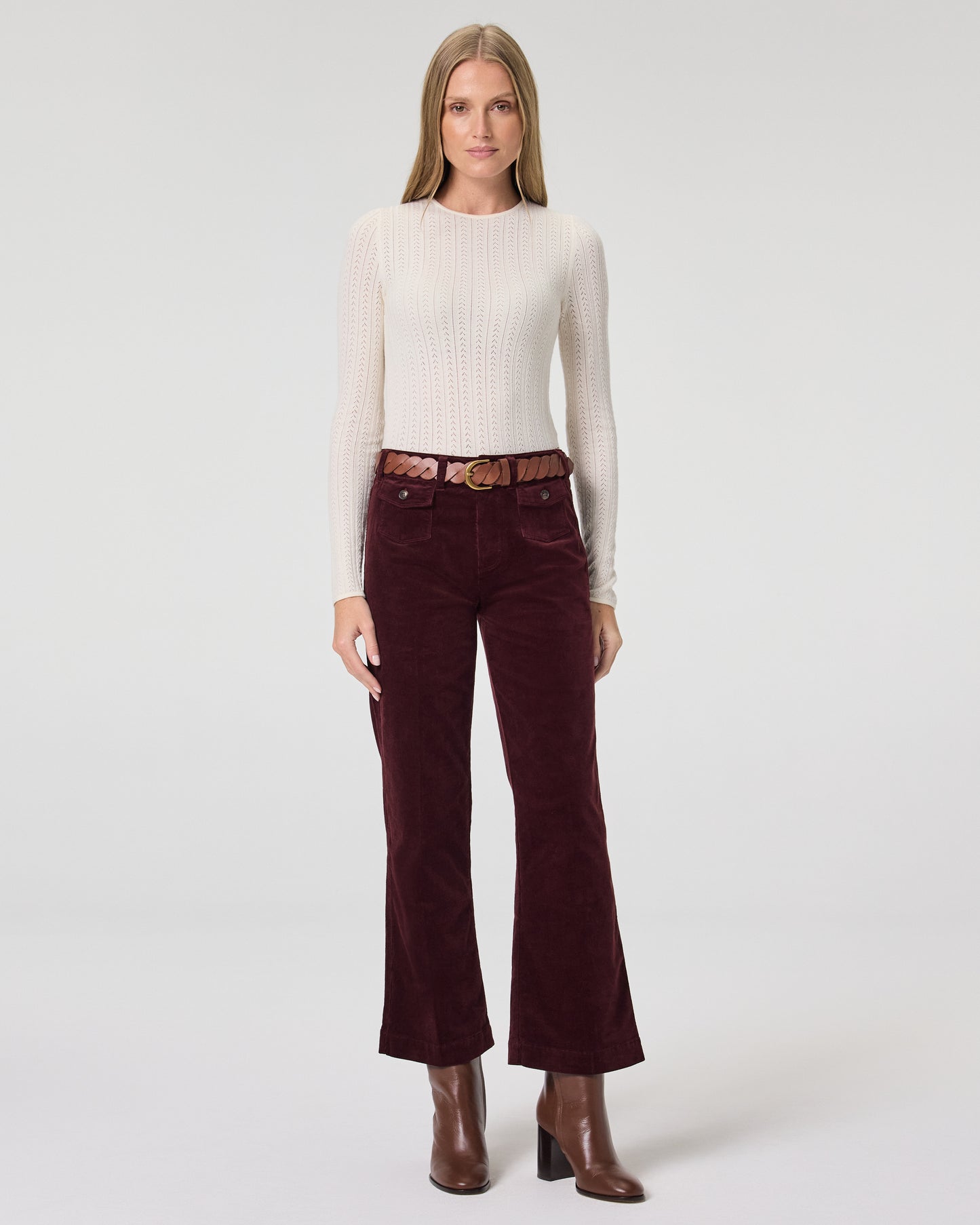 Leenah Ankle Wide Leg Pant - Dark Oxblood Corduroy 23