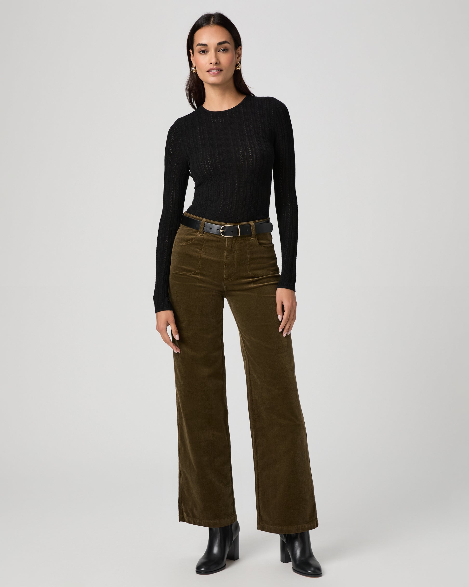 Anessa 31 Inch Wide Leg Pant - Dark Brushed Olive Corduroy 23