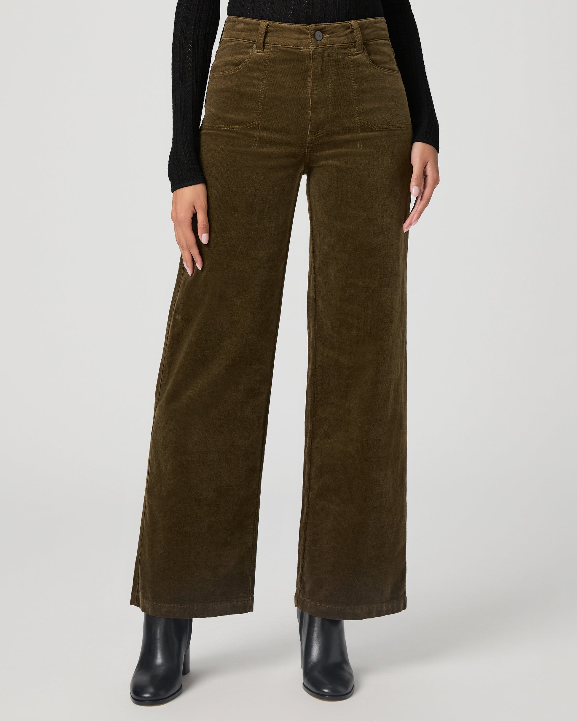 Anessa 31 Inch Wide Leg Pant - Dark Brushed Olive Corduroy 23