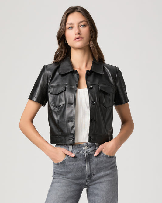 Angelique Top - Black Faux Leather XXS