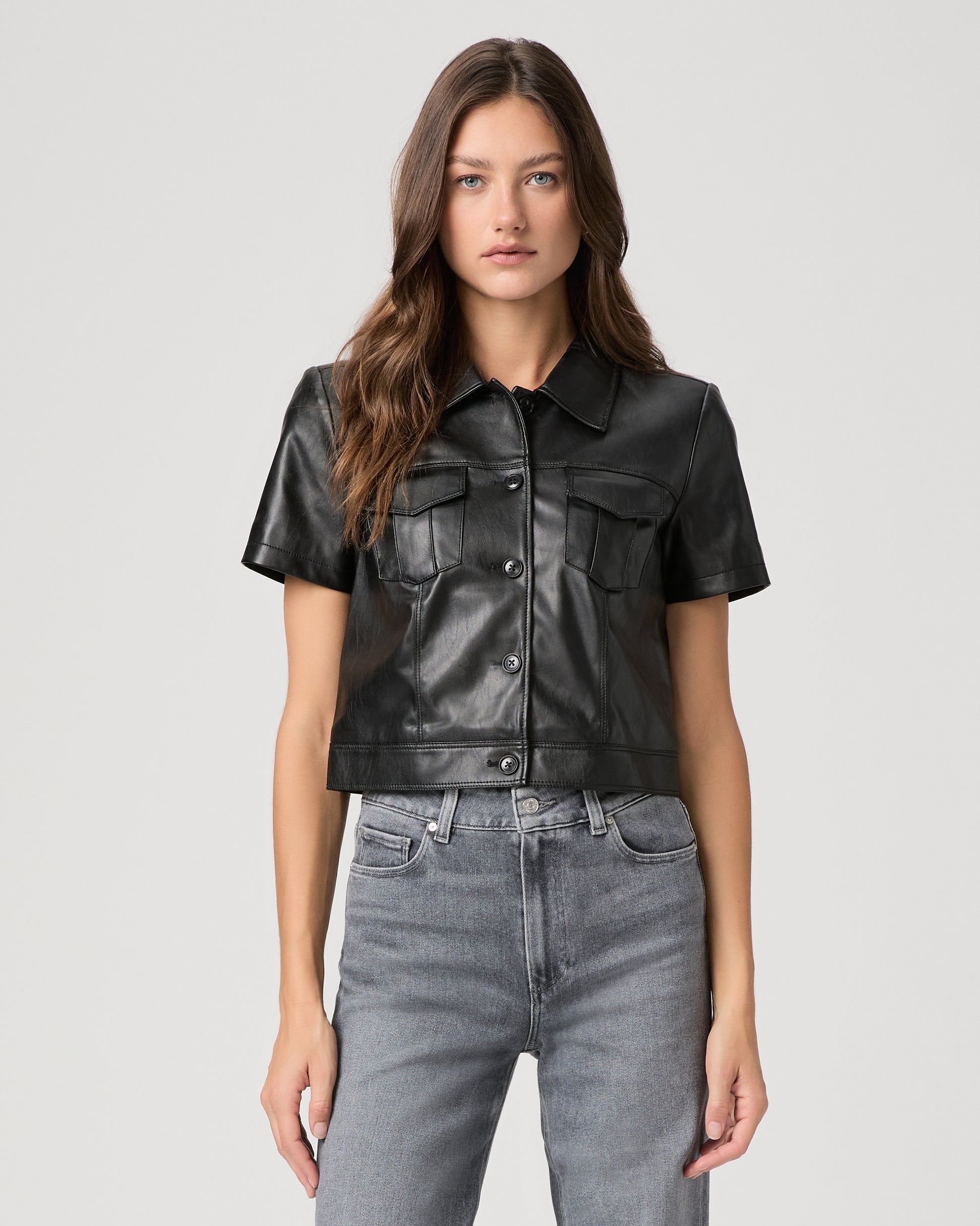 Angelique Top - Black Faux Leather XXS