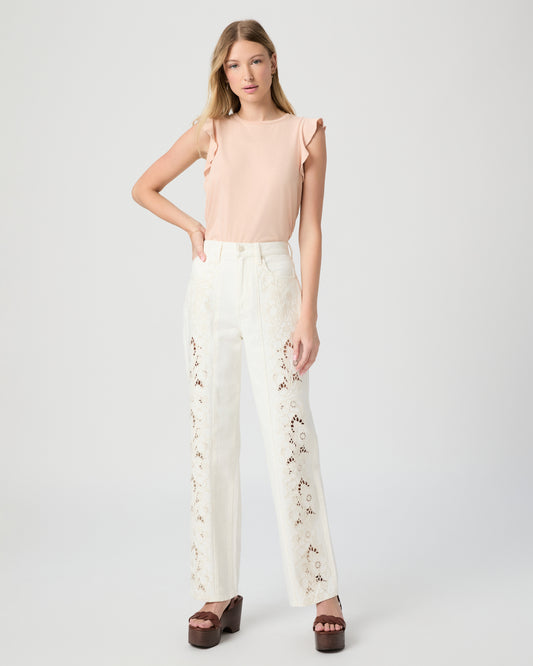 Sawyer Wide Leg Jean - Tonal Ecru Embroidered 23