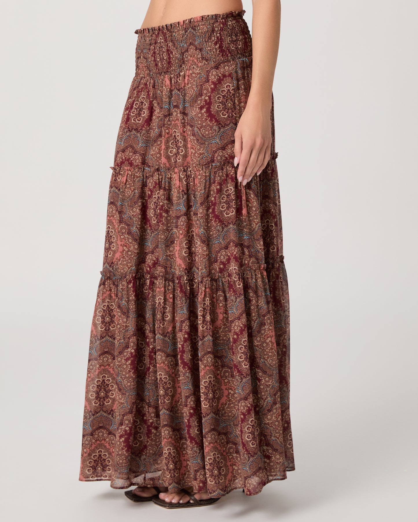 Model wearing maxi flower print max skirt 