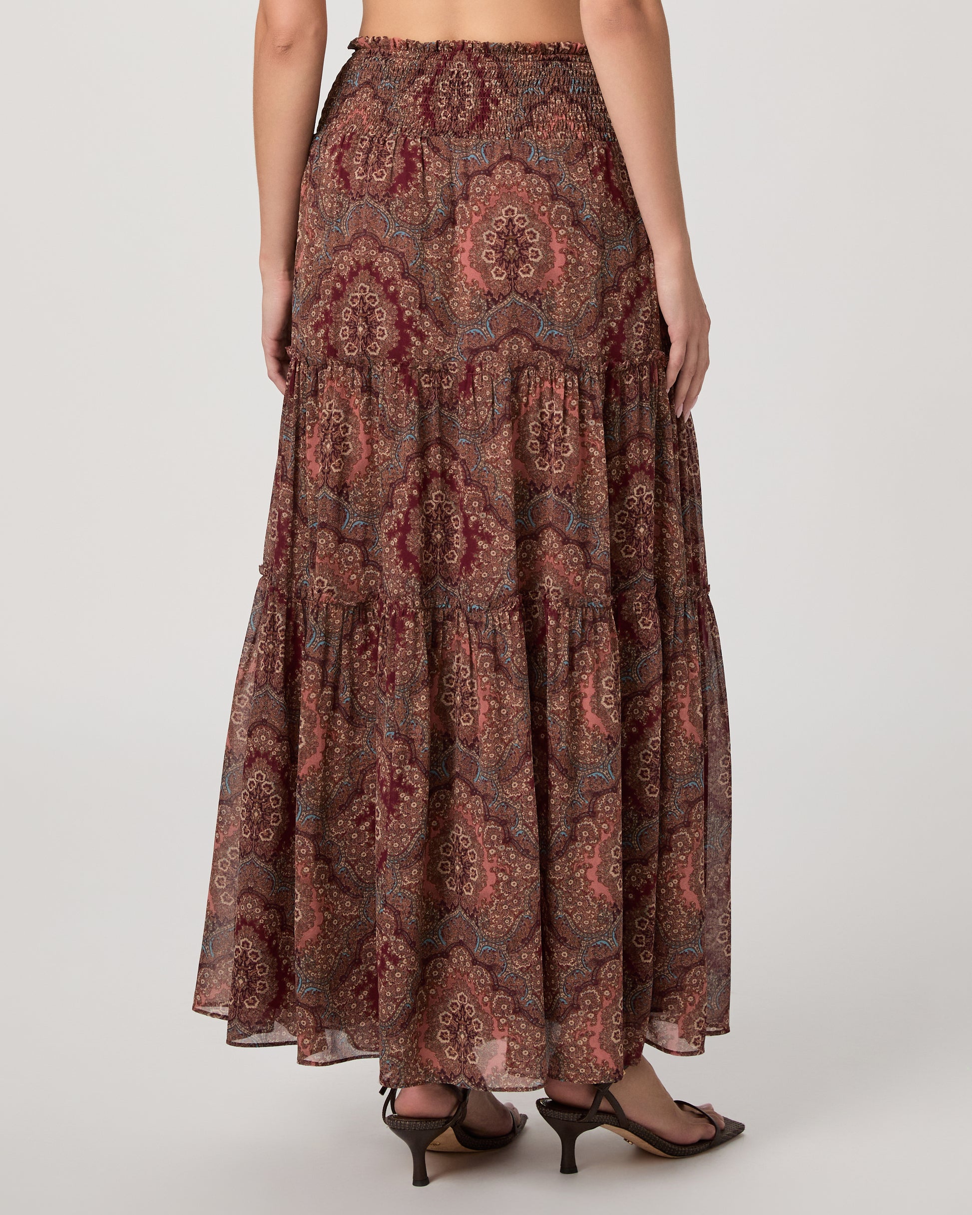 Model wearing maxi flower print max skirt 