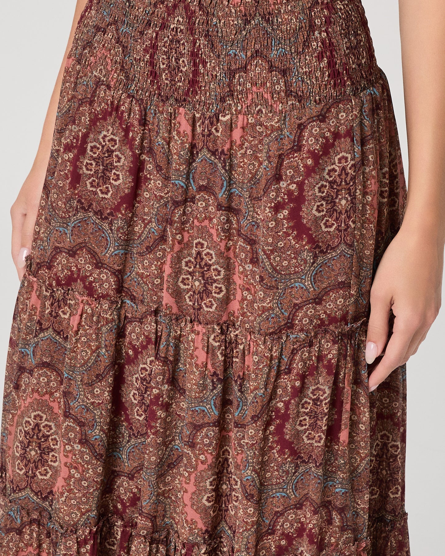 Model wearing maxi flower print max skirt 