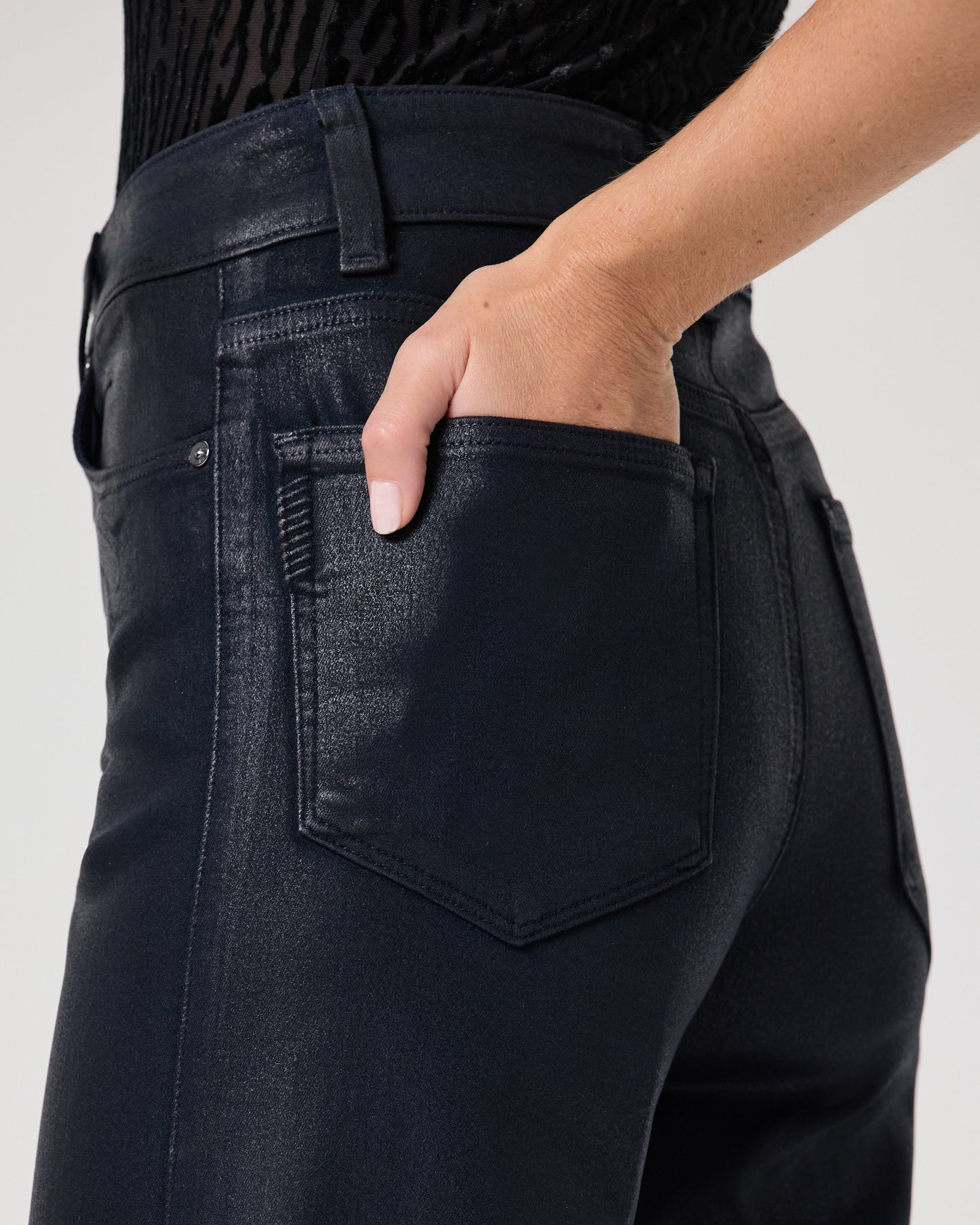 Sasha 32 Inch Wide Leg Jean - Navy Seascape Luxe Coating 23