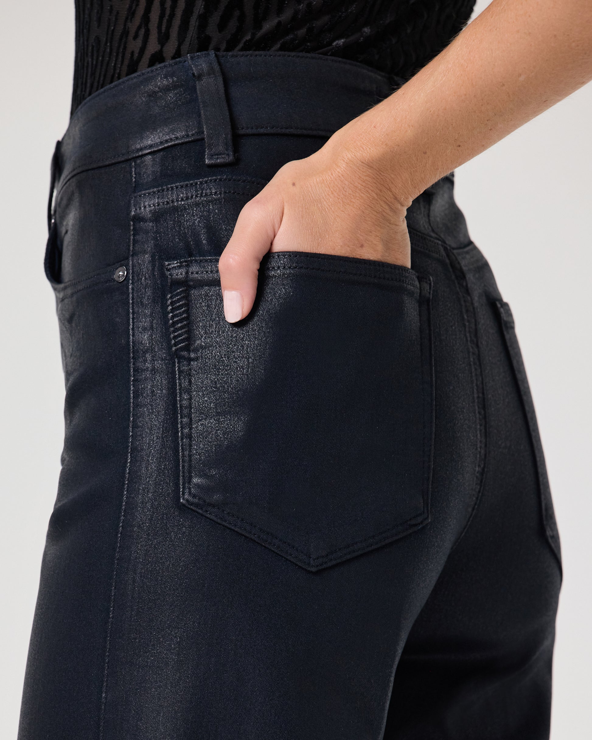 Sasha 32 Inch Wide Leg Jean - Navy Seascape Luxe Coating 23