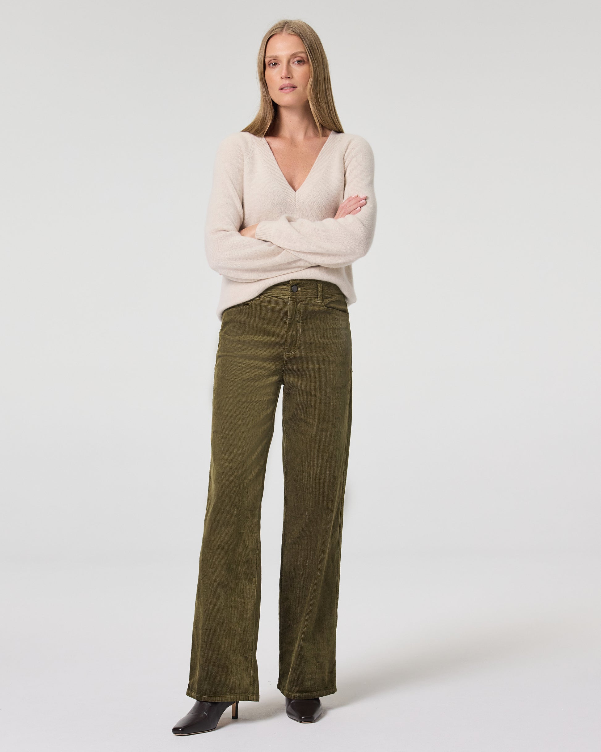 Sasha 32 Inch Wide Leg Pant - Dark Brushed Olive Corduroy 23