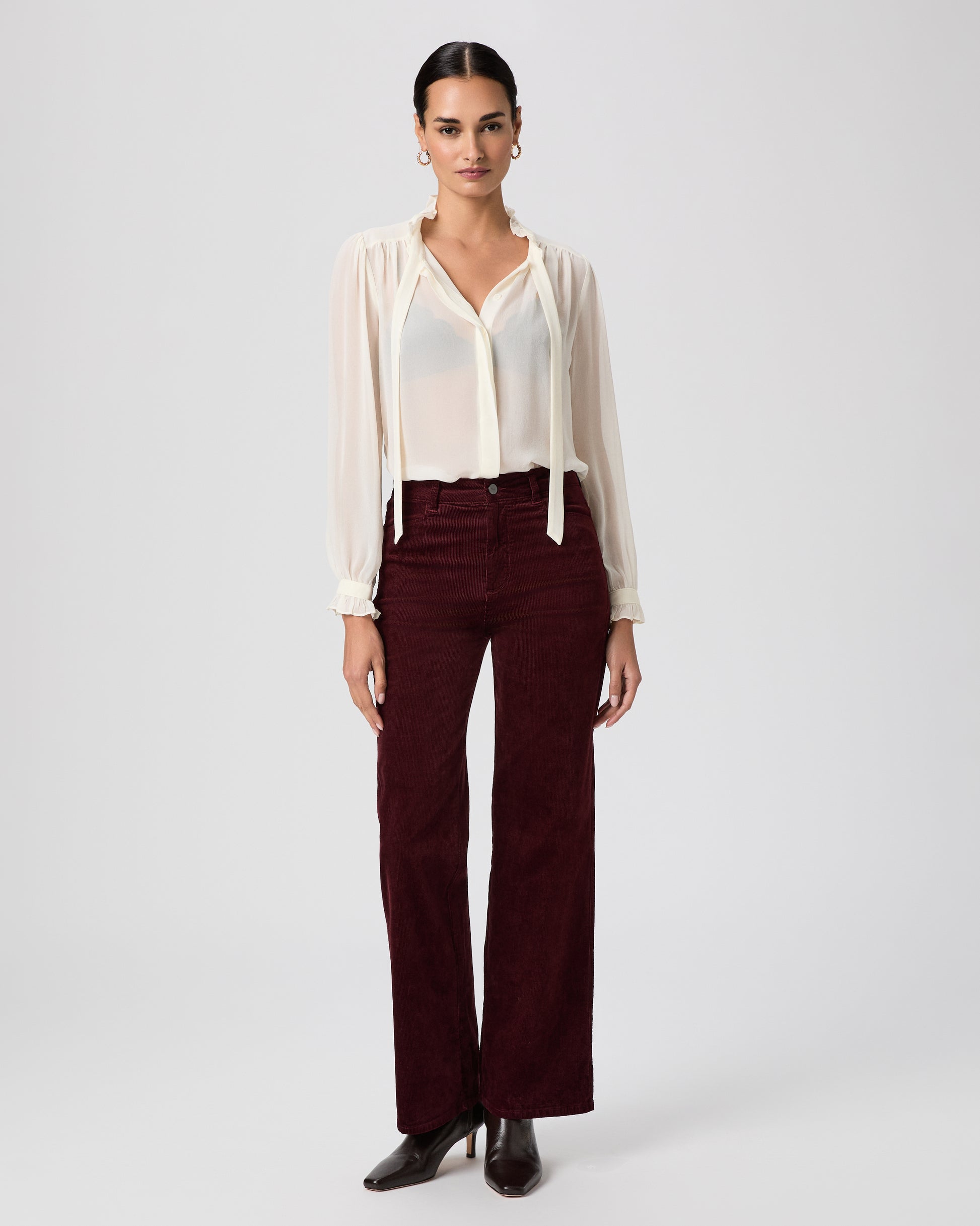 Sasha 32 Inch Wide Leg Pant - Dark Oxblood Corduroy 23