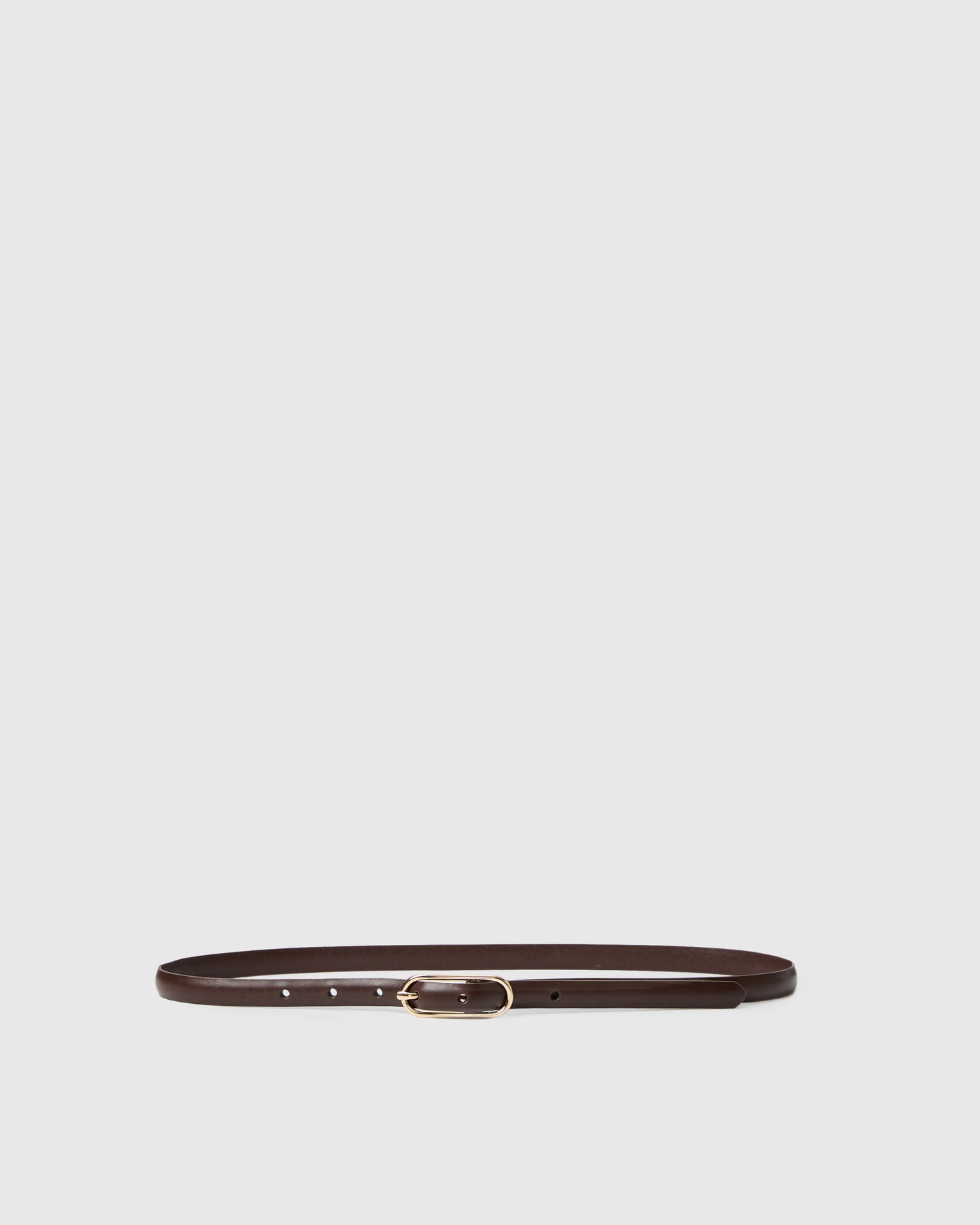 Brown leather belt with gold buckle against a white background