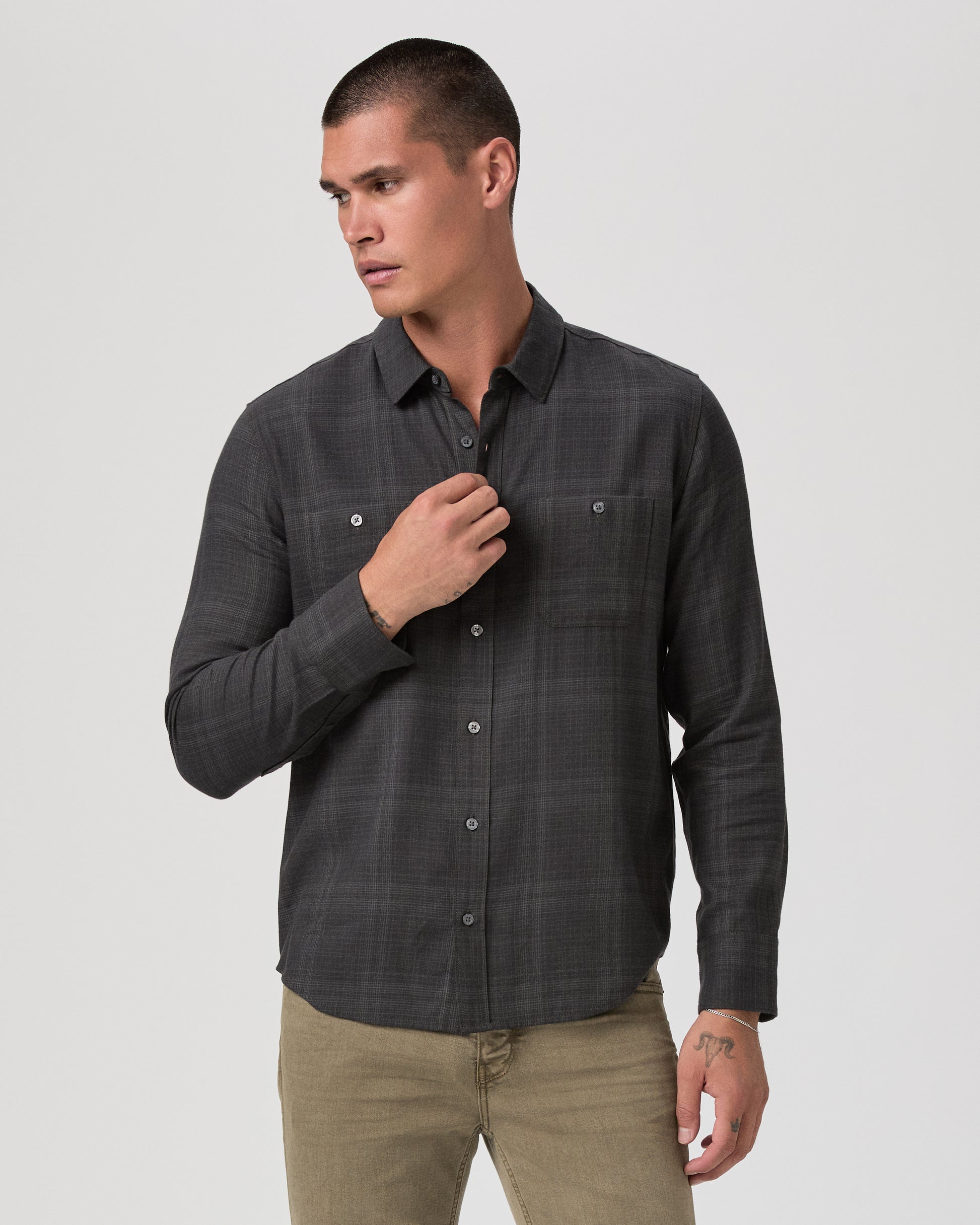 Everett Shirt - Black Charcoal Plaid S