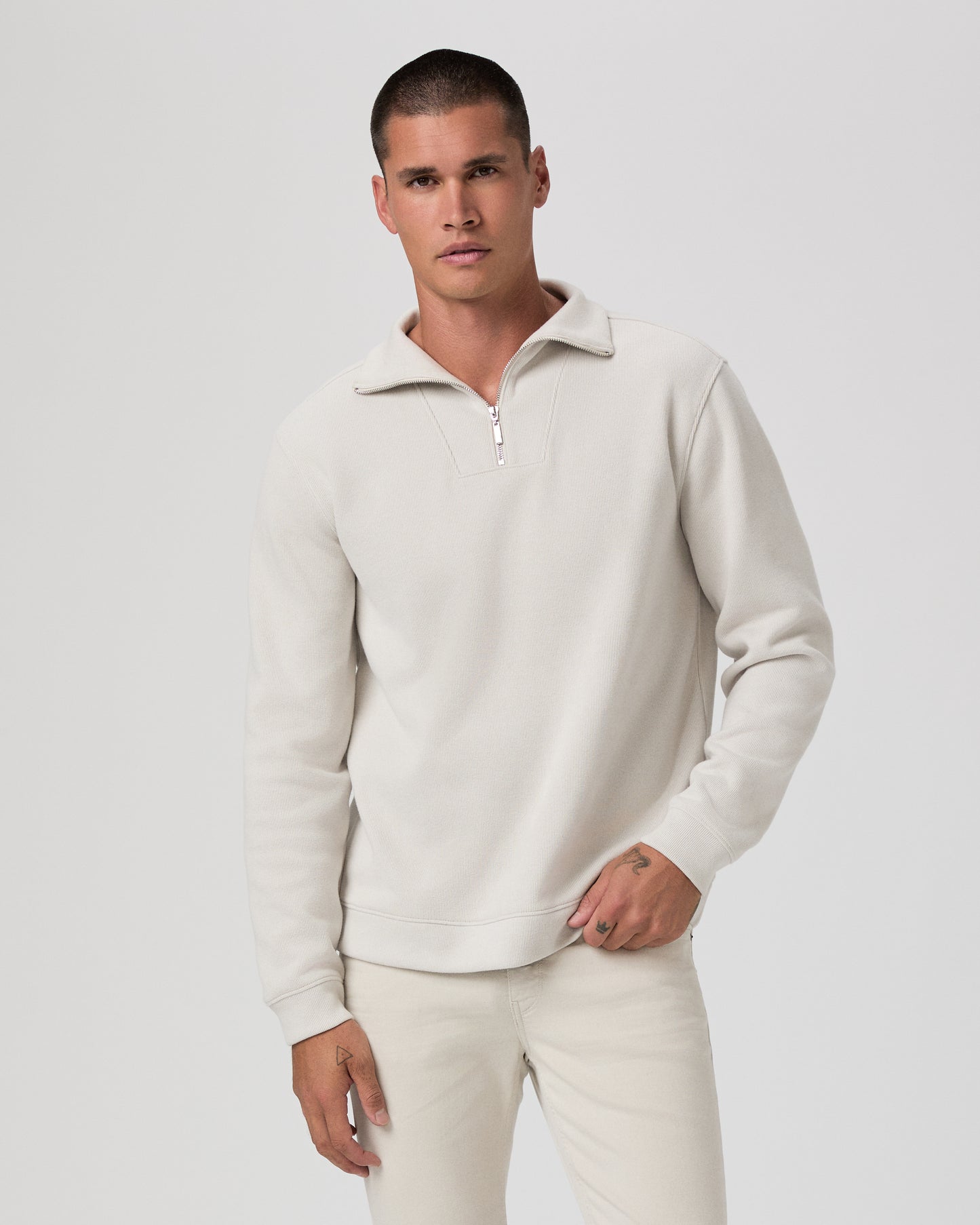 Orion Ribbed Quarter Zip Pullover - Grey Dove S