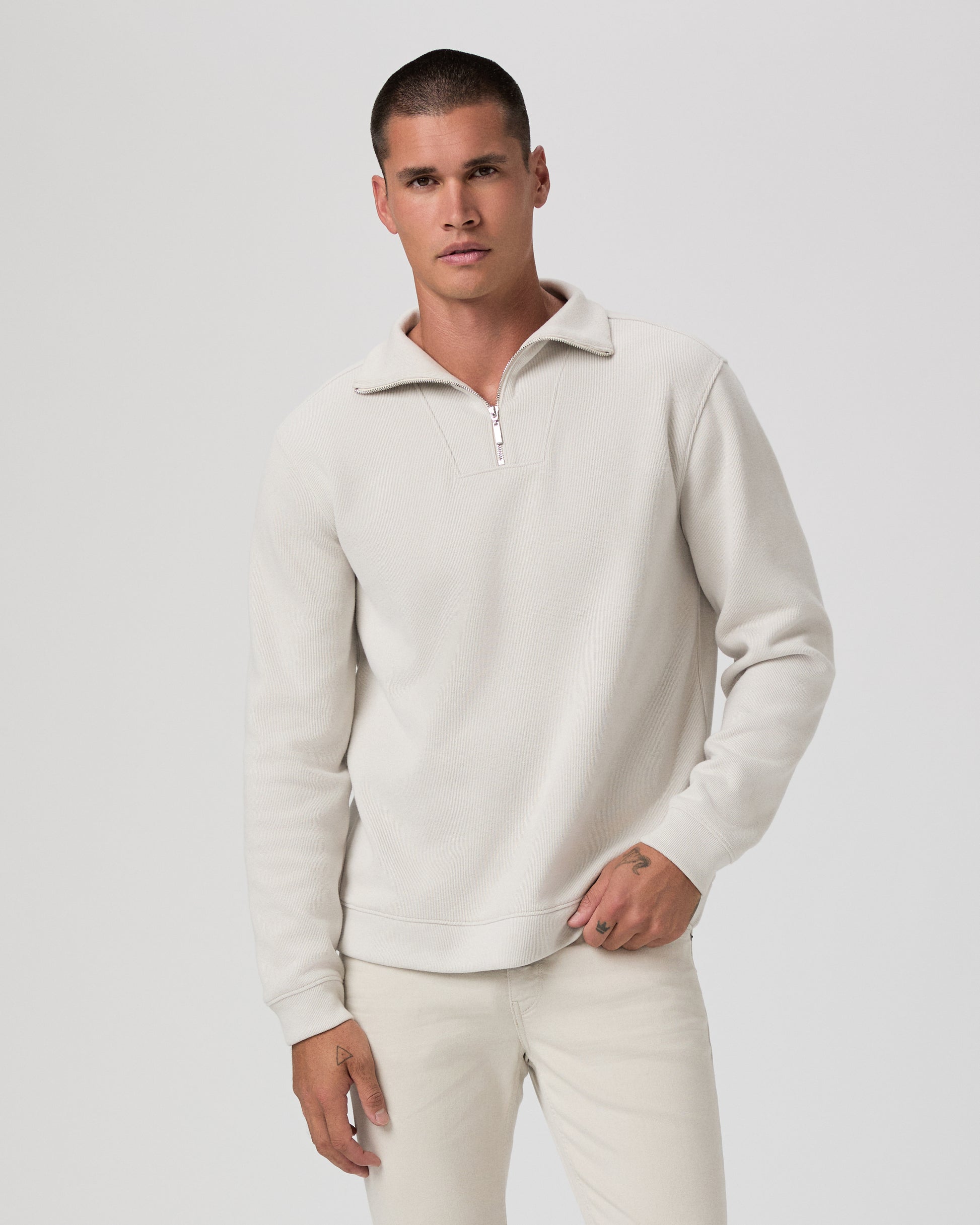 Orion Ribbed Quarter Zip Pullover - Grey Dove S