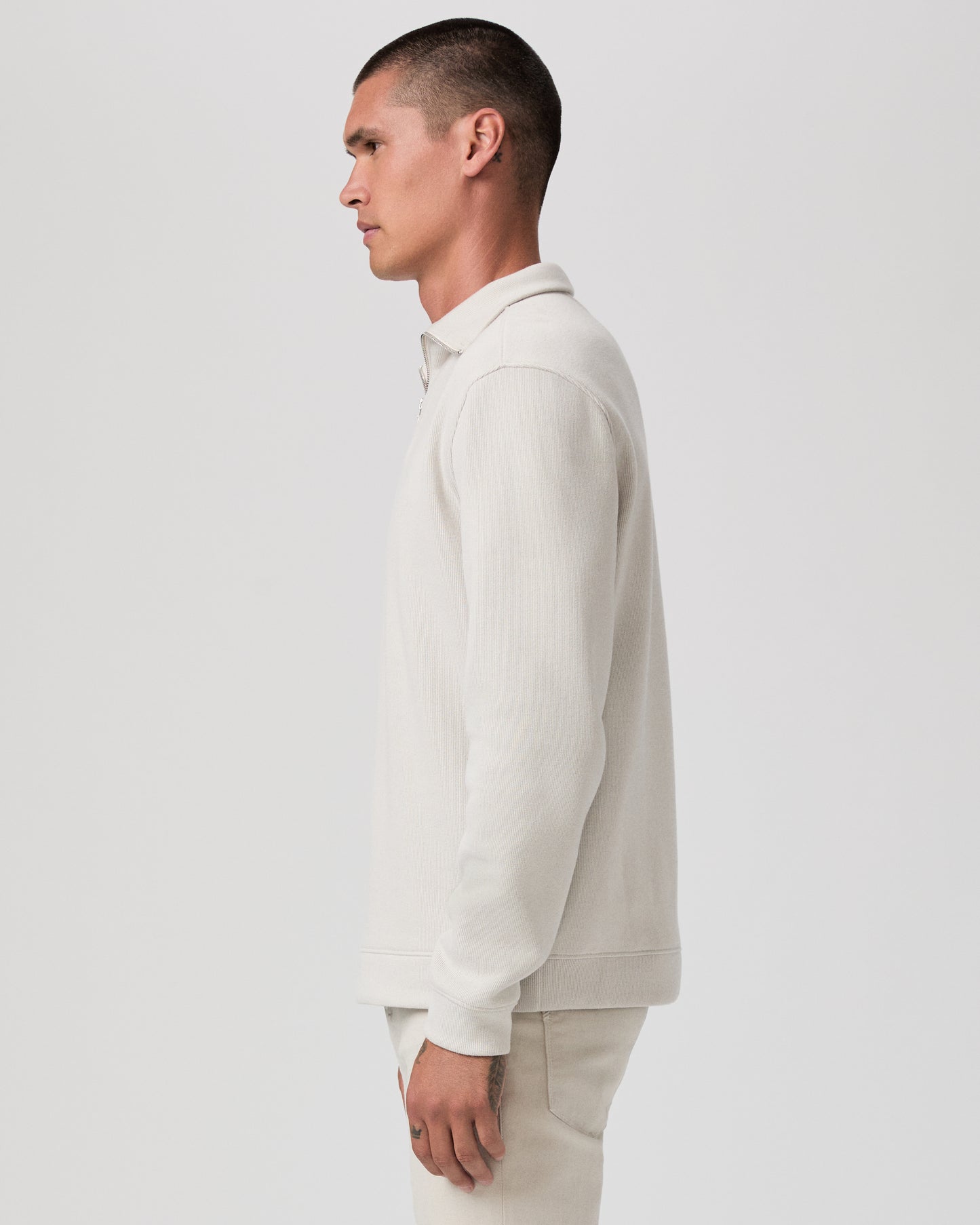 Orion Ribbed Quarter Zip Pullover - Grey Dove S