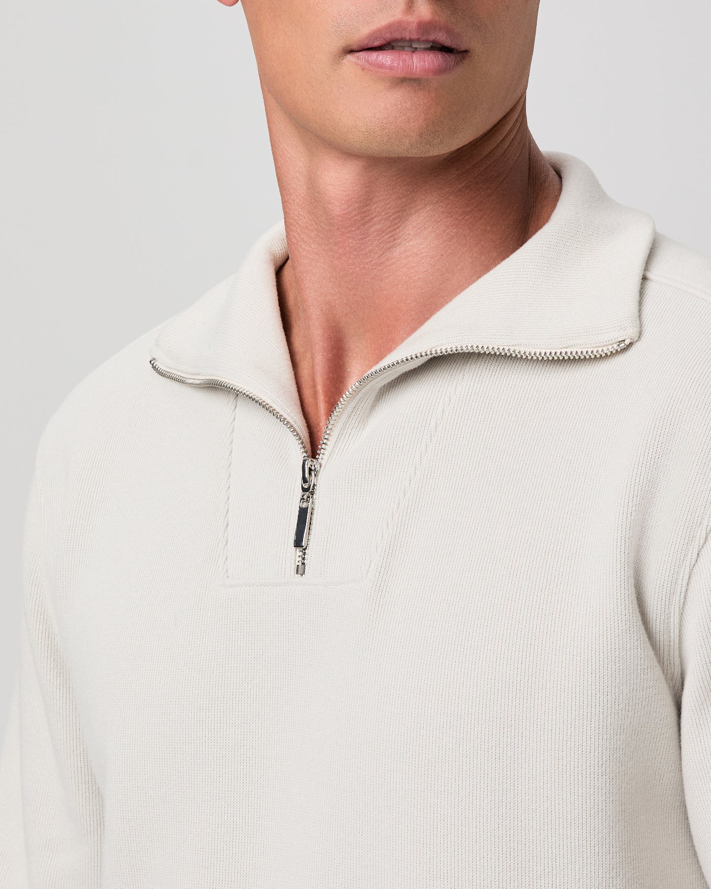 Orion Ribbed Quarter Zip Pullover - Grey Dove S
