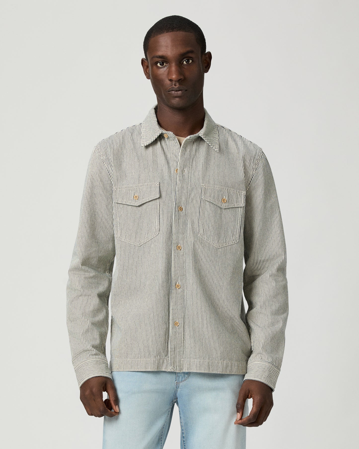 Renzi Denim Shirt - Ecru Indigo Stripe XS