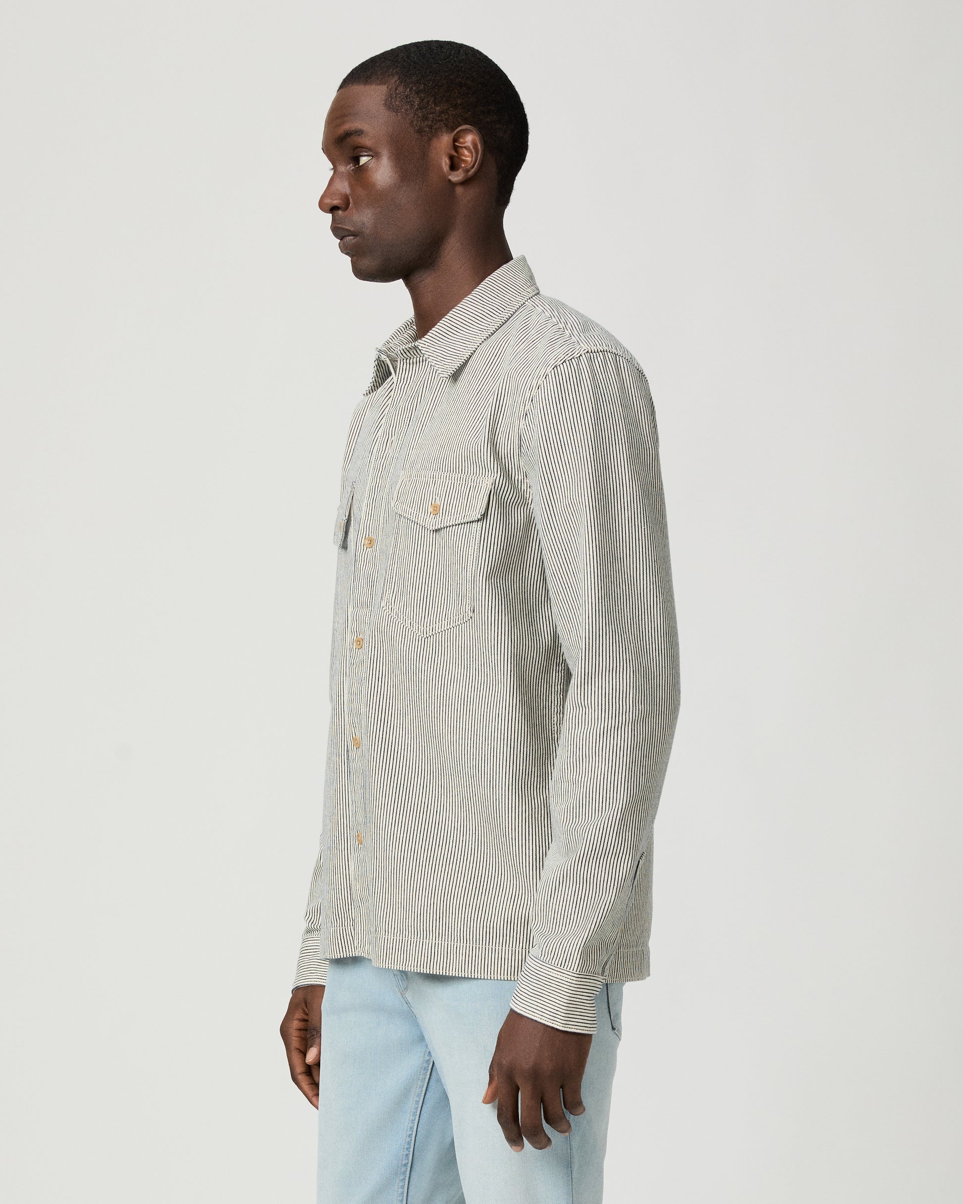 Renzi Denim Shirt - Ecru Indigo Stripe XS