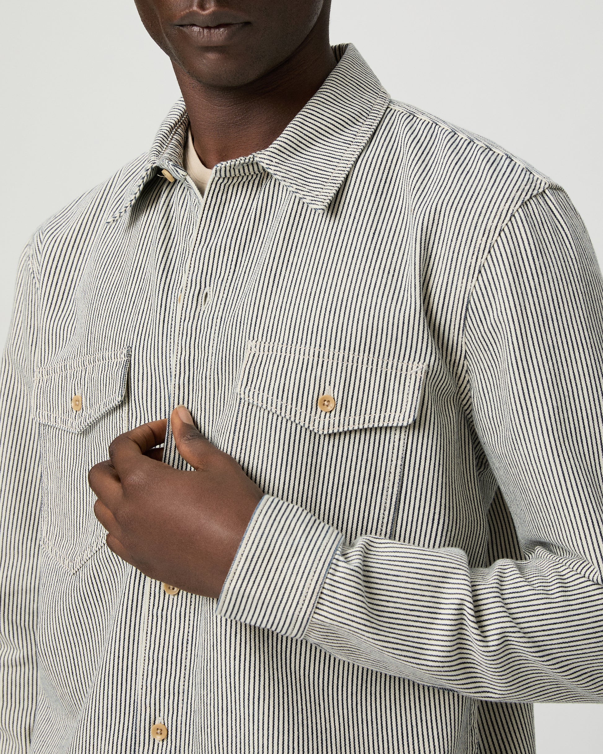 Renzi Denim Shirt - Ecru Indigo Stripe XS