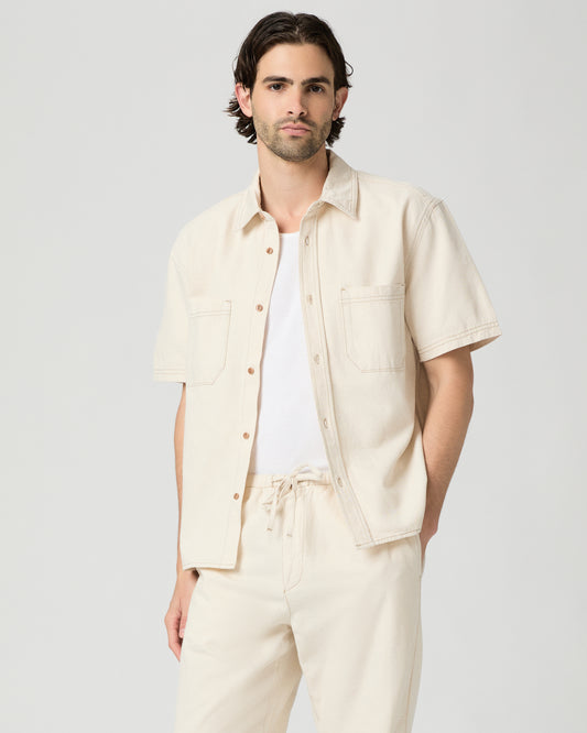Saion Denim Short Sleeve Shirt - Ecru Rinse S