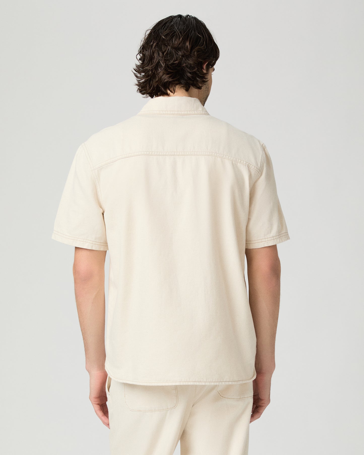 Saion Denim Short Sleeve Shirt - Ecru Rinse S
